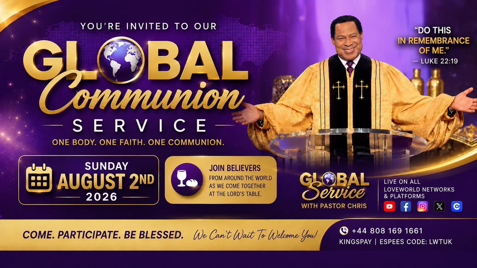 August Global Communion Service with Pastor Chris flyer